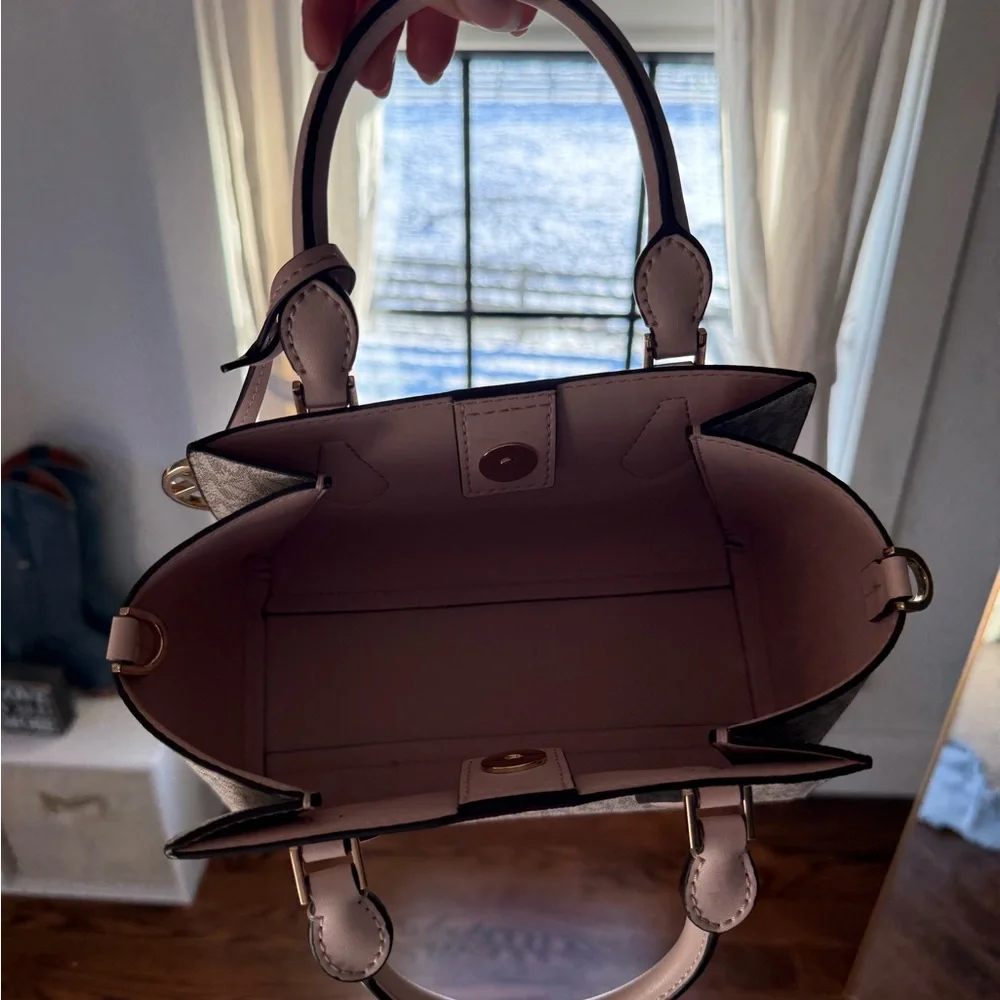 Michael Kors Signature Beige and Pink Satchel